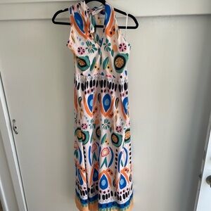 Colorful Patterned Open Back Dress